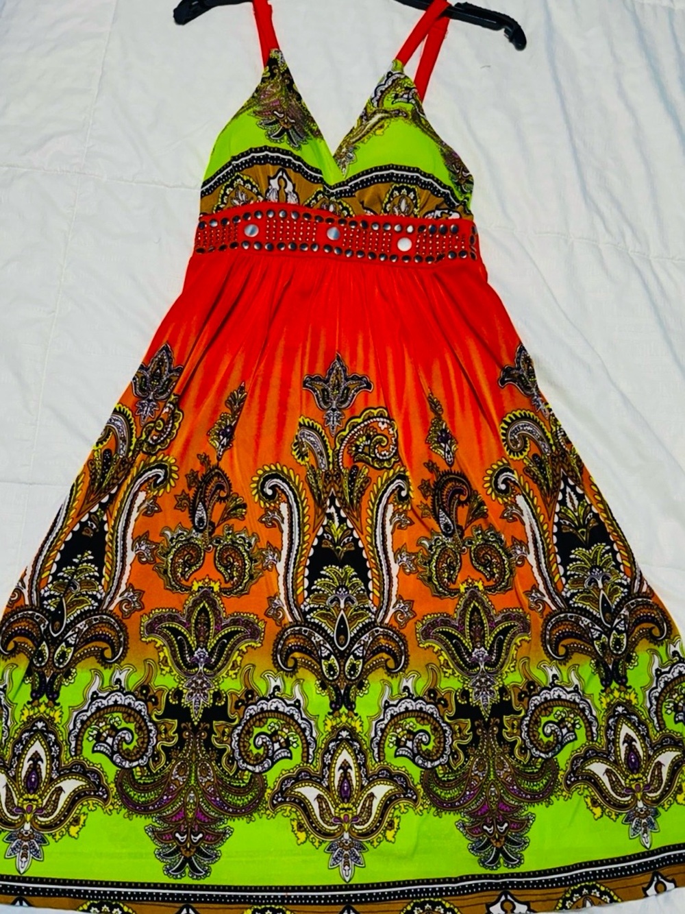 Magic Vibrant Orange & Lime Paisley Midi Dress